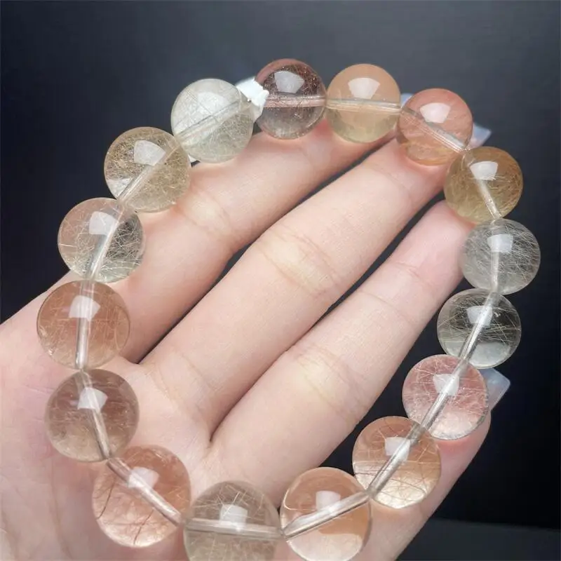 13MM Natural Colored Hair Quartz Bead Bracelet Crystal Reiki Healing High Quality Gemstone Fashion Jewelry Gift 1pcs