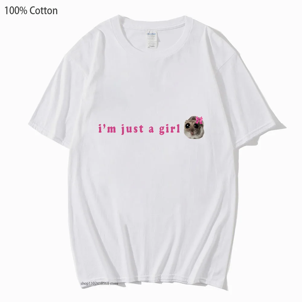 I'm Just A Girl T-Shirts Sad Hamster Kawaii Tshirts Long Sleeved Clothes 100%Cotton Summer Tee-shirt Women Top Men Unisex Casual