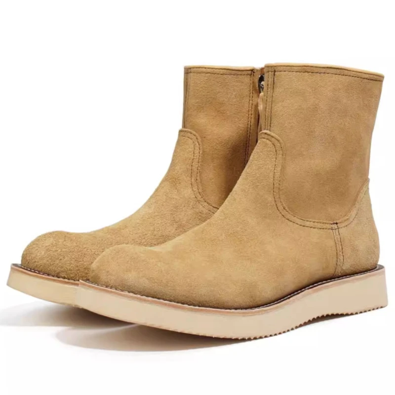 

Retro Goodyear Zipper Motorcycle Boots Shoes for Men's Genuine Leather Handmade Chelsea Boots Thick Sole Height Increasing Boots