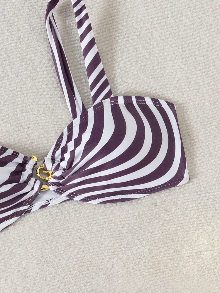 2025 إمرأة جديد مثير مجموعة البكيني زيبرا طباعة حزام معدني ملابس السباحة قطعتين عالية الخصر ملابس السباحة بحر ملابس السباحة