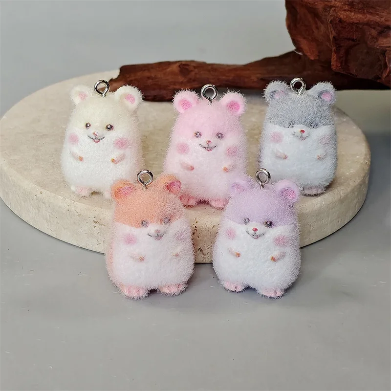 2026 Newest 40pcs/lot color flocking effect animals cartoon mouse shape resin dolls beads diy jewelry garment accessory