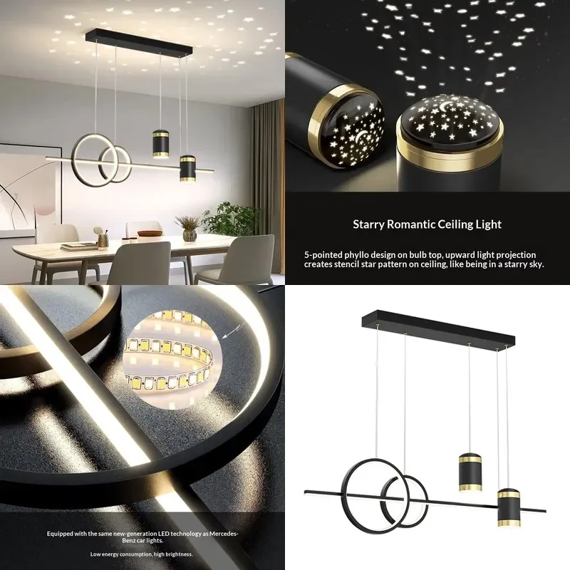 Star restaurant chandelier light luxury dining table Internet celebrity intelligent voice-activated projection LED