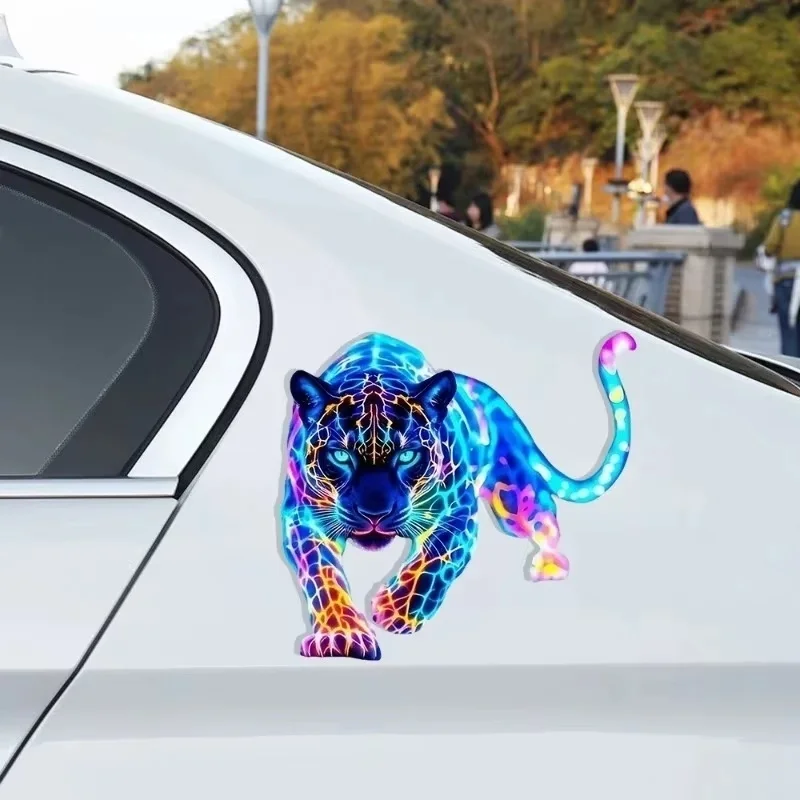 1pcs Vibrant Neon Leopard Motorcycle Stickers Waterproof for Scooter Fuel Tank Front Fairing Vinyl Decals Car Window Decoration