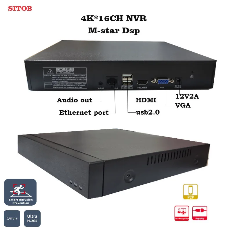 16CH 4K 8MP NVR 1SATA  Max 10TB HDD Network Video Recorder For IP Camera App mobile CMS monitor with Top 3 NVR Technology