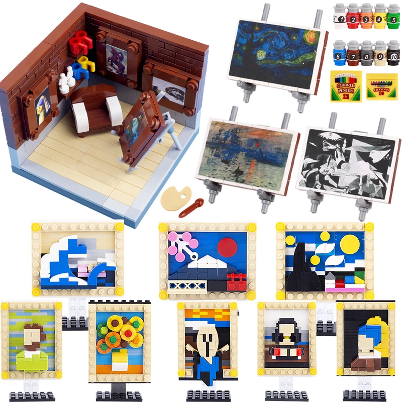 

World Famous Painting Sticker Building Blocks Mona Lisa Sunrise Van Gogh Masterpiece Studio Art Bricks Model MOC Toy Kids Gifts