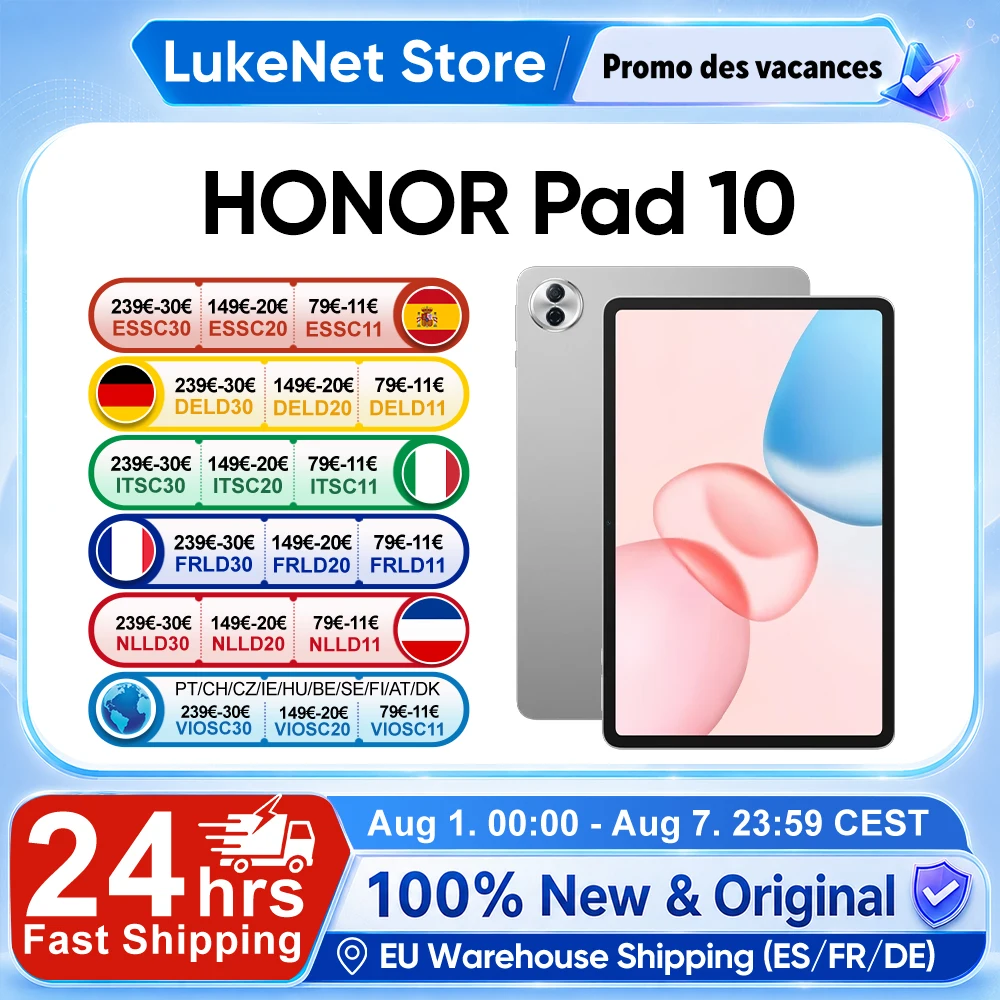 EU-Version HONOR Pad 10 Tablet 2,5K 12,1'' Augenschonendes Display Snapdragon 7 Gen 3 Chipsatz 10100mAh Akku Grafik-Tablet