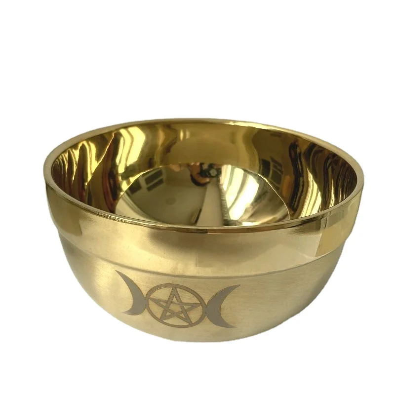 

ritual bowl tarot Pentagram stainless steel Gold plating/ tableware ceremony noonDivination Astrological tool altar prop