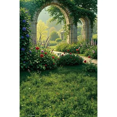 Castle Turret Ivy Cloud Wildflower Firefly Photography Background Enchanted Tree Rainbow Arch Brook Studio Backdrops AB-06