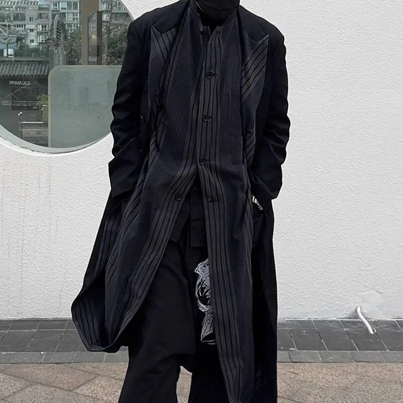 WVGA Autumn Winter New Man Tide Yamamoto Darkwear Ink-Dyed Striped Double-Layer Coats Niche Chic Casual Draped Jacket Ins W13122