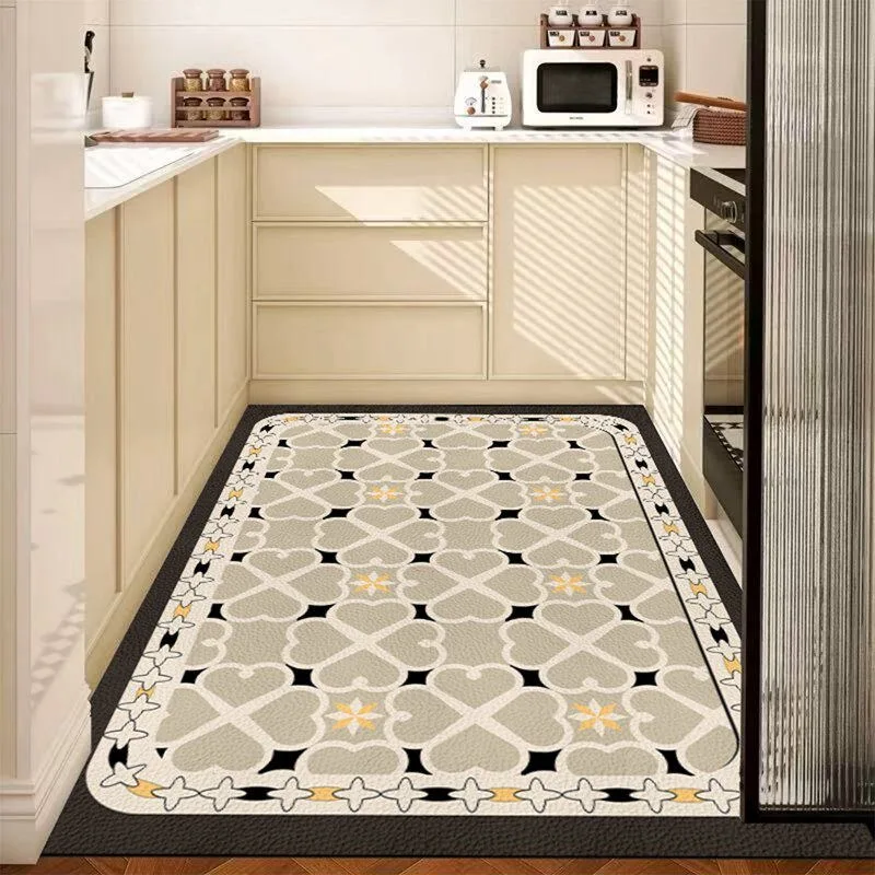 French Retro Pattern Carpet PVC Leather Kitchen Foot Mats Anti-slip Durable Floor Mat Oil-resistant Washable Easy Clean Rug 러그