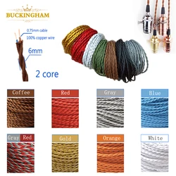 2 Core Electrical Wire Vintage Twisted Fabric Cable Woven Textile Braided Pendant Light Hanging Lamp Cord 18 AWG DIY Lighting