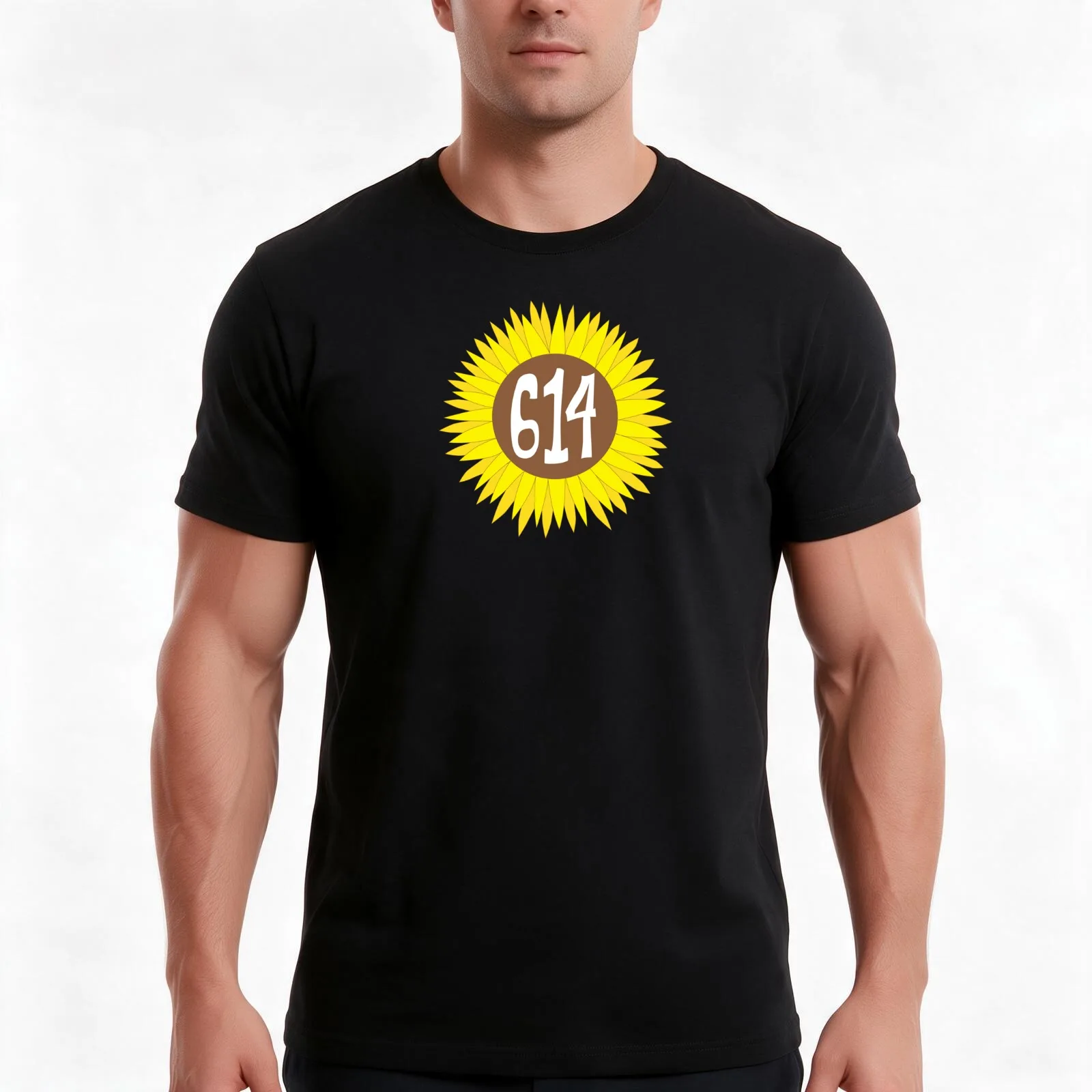Hand Drawn Ohio Sunflower 614 Area Code T-Shirt, Summer Casual Cotton Tee, Oversized Streetwear Tops, Vintage Graphic Print