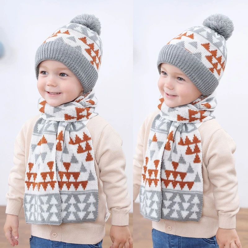 Winter Warm Hat Scarf 2Pcs Knitted with Soft Beanie for Boys