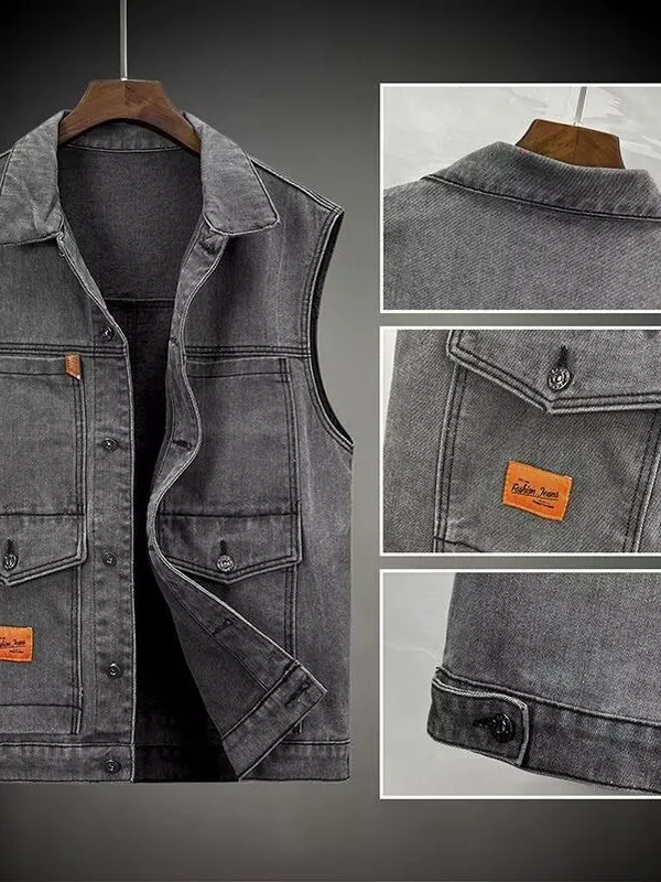 Denim Vest Men's Sleeveless Jacket Outdoor Multi-pocket Large Size Spring Autumn New Style Upper Apparel Casual Fashion