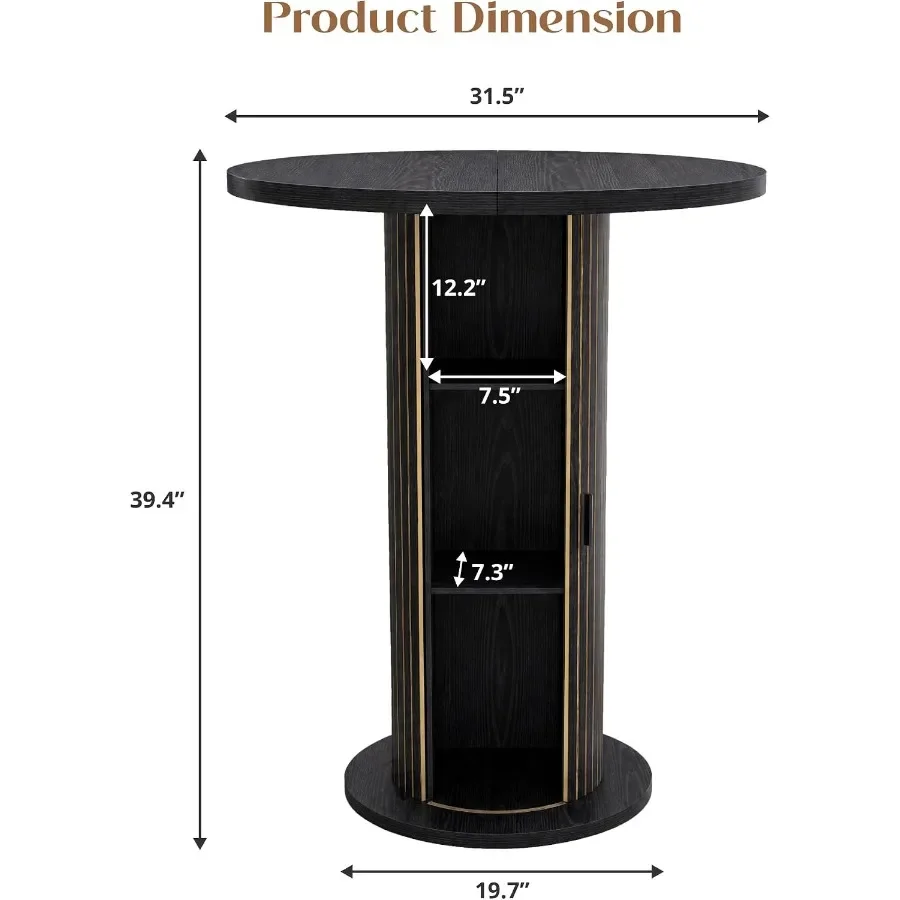 Bar Table with Storage and Sliding Door, 39.4