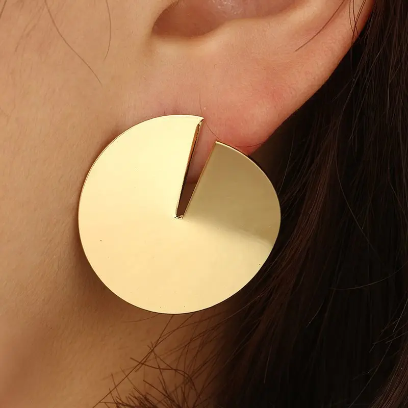 Minimalism Metal Statement Earrings for Women Vintage Golden Silver Color Round Stud Earrings Fashion Geometric Jewelry