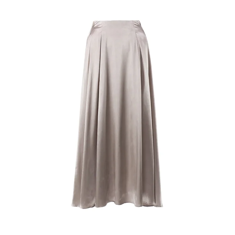 

2024 New Elegant High Waist Satin Face Ding Long Half Length Skirt