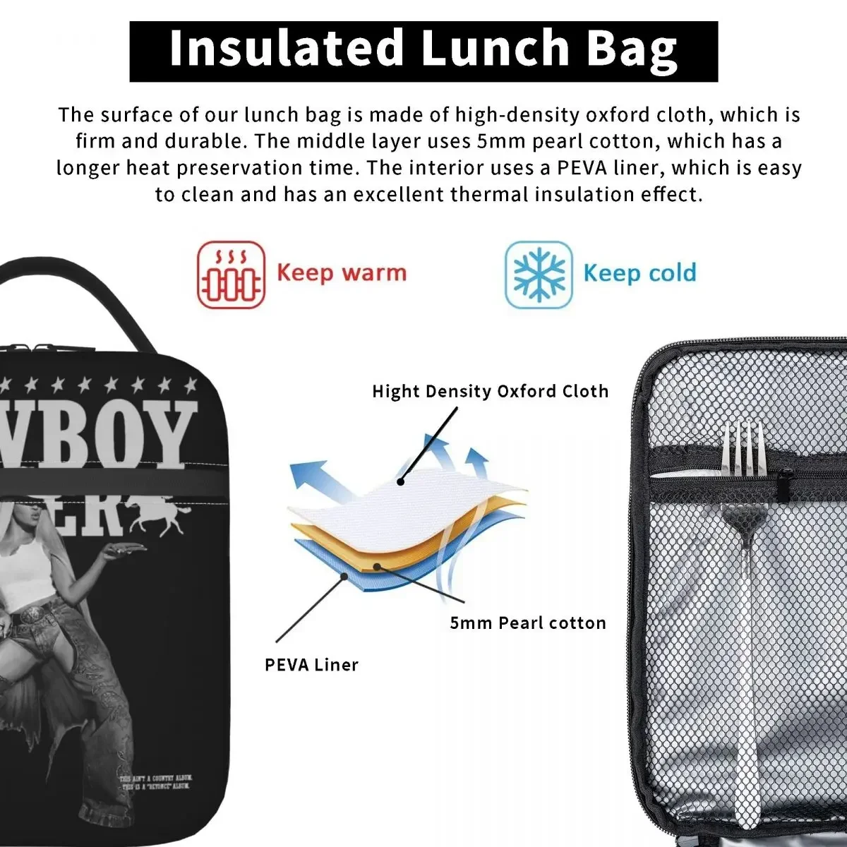 Beyonce Cowboy Carter Merch Thermal Insulated Lunch Bags for Office Reusable Food Container Bags Cooler Thermal Lunch Boxes