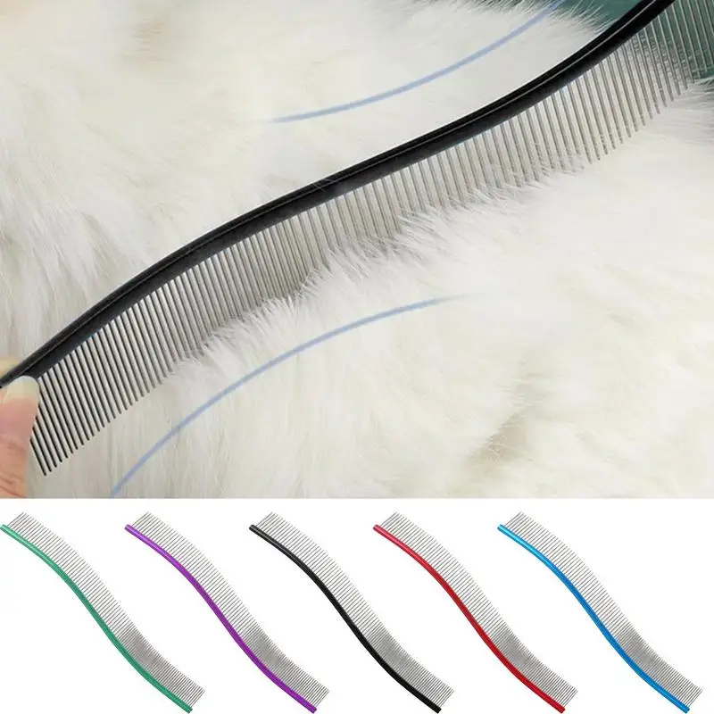 Pet Grooming Combs Stainless steel+aluminum tube half sparse and half dense Curved comb Removes Knots Massage Tool Hair Cleaning