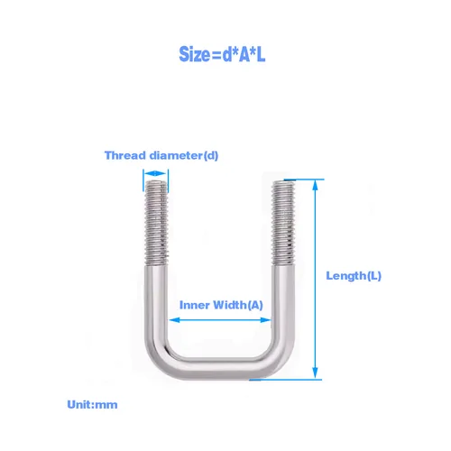 Tornillo en forma de U de acero inoxidable 304/fivela de fijación de abrazadera de tubo cuadrado en forma de U en ángulo recto M6M8M10M12