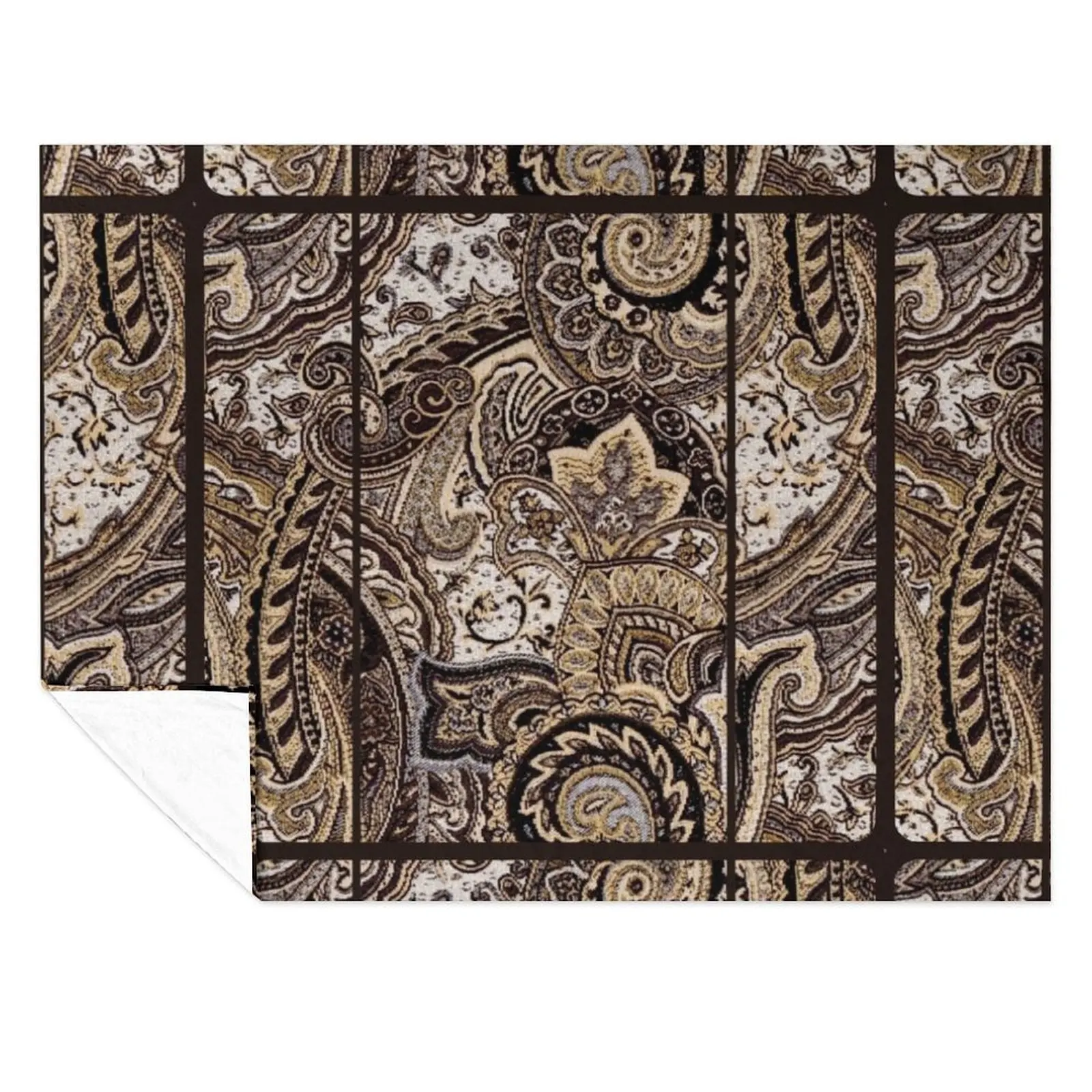 Paisley Tan Brown White Black Abstract Textures Fabric Print Throw Blanket Cute Furry Thermals For Travel Blankets