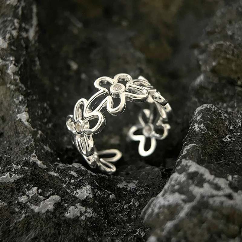 Women's 925 Sterling Silver Vintage Flower Ring, Creative Design