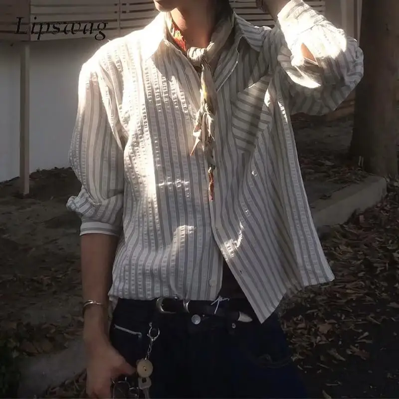 

Классические полосатые текстурированные рубашки с принтом, топы для мужчин, весенние повседневные рубашки с длинными рукавами, осенние винтажные мужские рубашки с отложным воротником