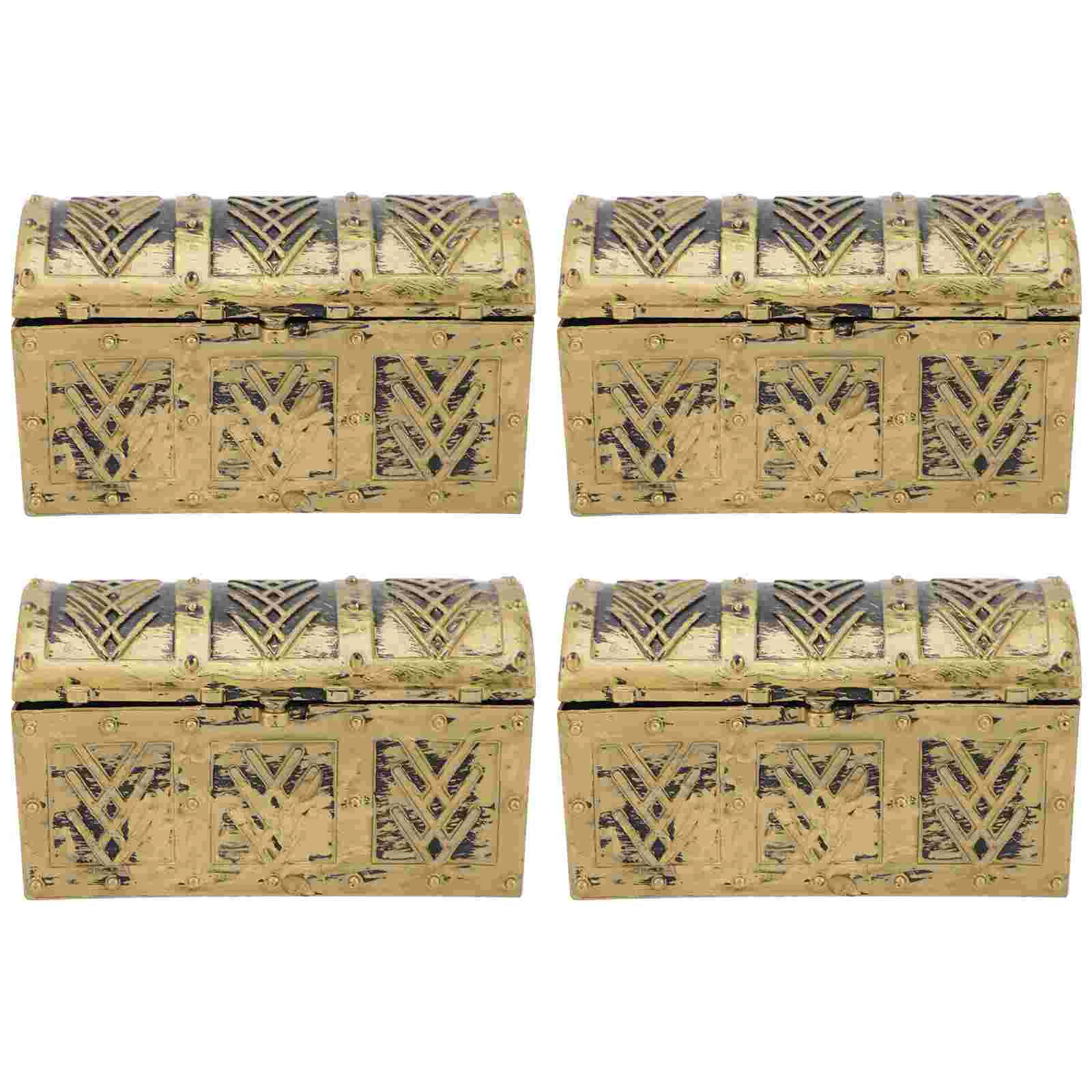 

4 Pcs Pirate Treasure Chest Retro Style Kids Toy Party Favors Halloween Decor Holder Plastic Material Home Item