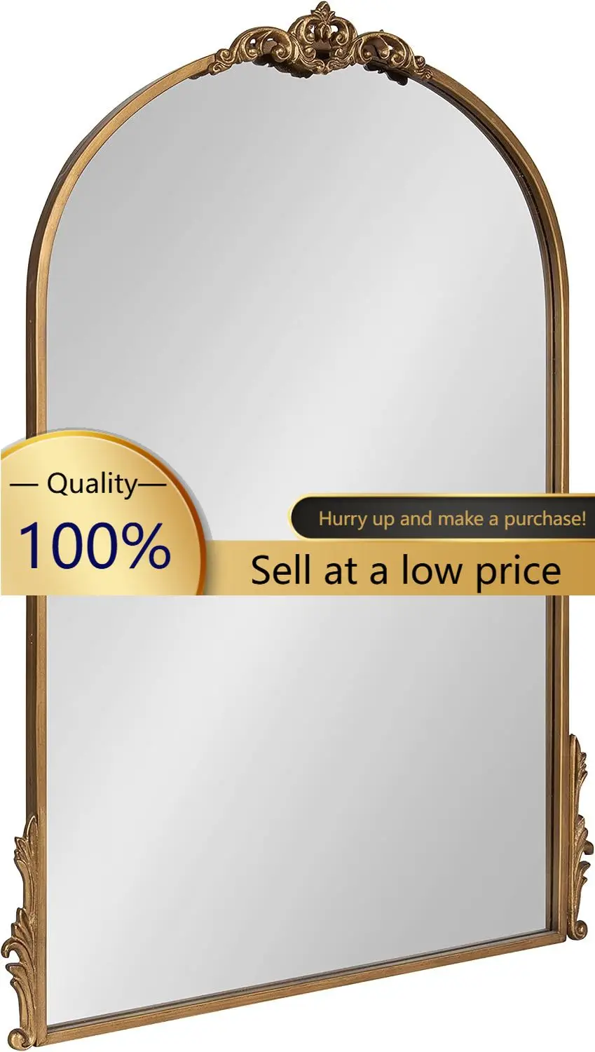 Myrcelle Traditional Arched Mirror; 25 x 33; Gold; Decorative Large Arch Mirror with Ornate Garland Detailing Along the Crown an