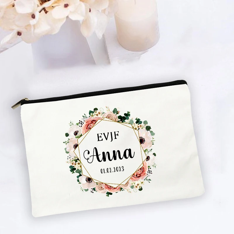 Custom Name Bride Bachelorette Party  Cosmetic Case Personalized EVJF Makeup Bag  Monogram Toiletries Pouch Gifts for Bridesmaid