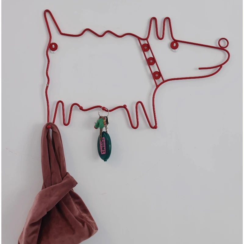 Cute Red Dog Coat Rack Vintage Animal Wall Hooks with Dopamine Decor Style Metal Entryway Organizer Minimalism Hanger for Home