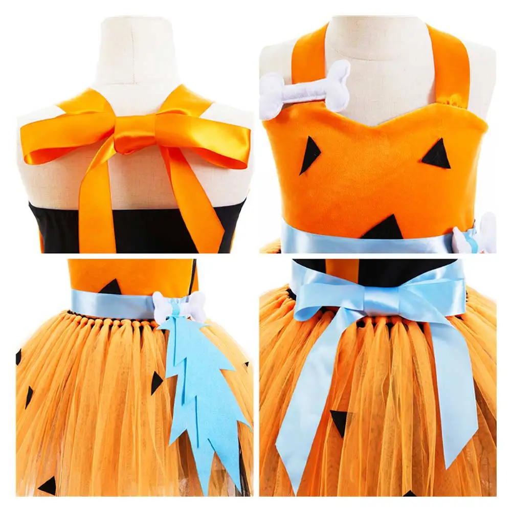 Native Cosplay Costume Kids Girls Pumpkin Tutu Dress Headband Outfits Halloween Carnival Party Suit