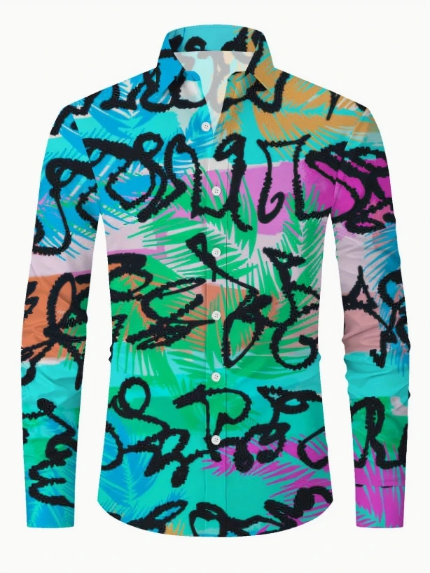 Men'S Mature Floral Print Button-Up Shirt - All-Season, Regular Fit, Long Sleeve, Lightweight Fabric,  Casual Wear