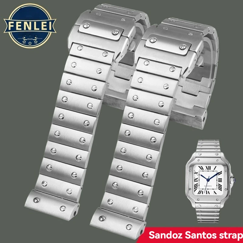 For Cartier Santos 100 WSSA0009 Calebo Watch Strap Stainless Steel Men Women Watch Chain butterfly buckle Bracelet 20mm 23mm