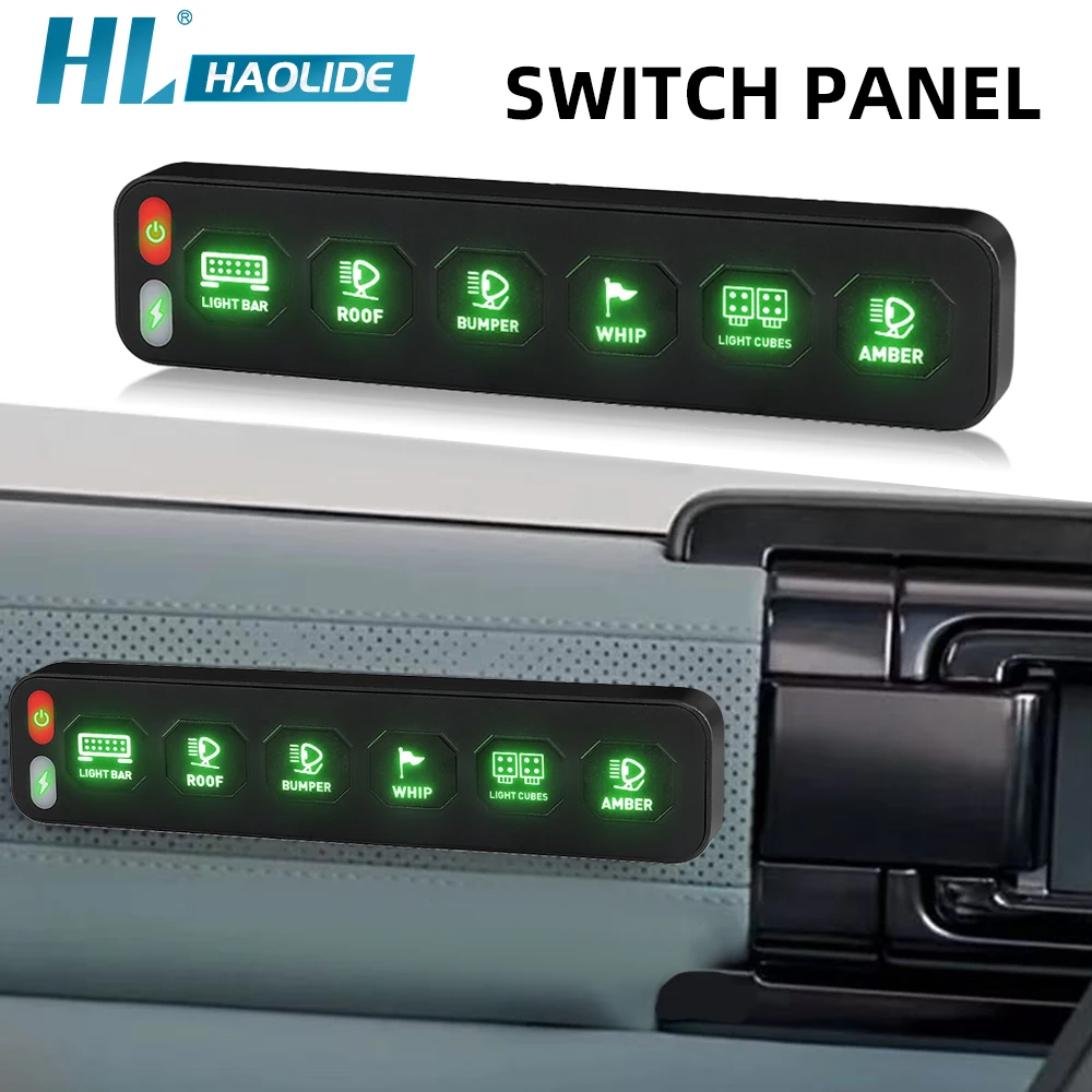 

HAOLIEDE 6 Gang Switch Panel with Wireless Remote Control, Circuit Box RGB Colors Toggle Switch Momentary Circuit Control Relay