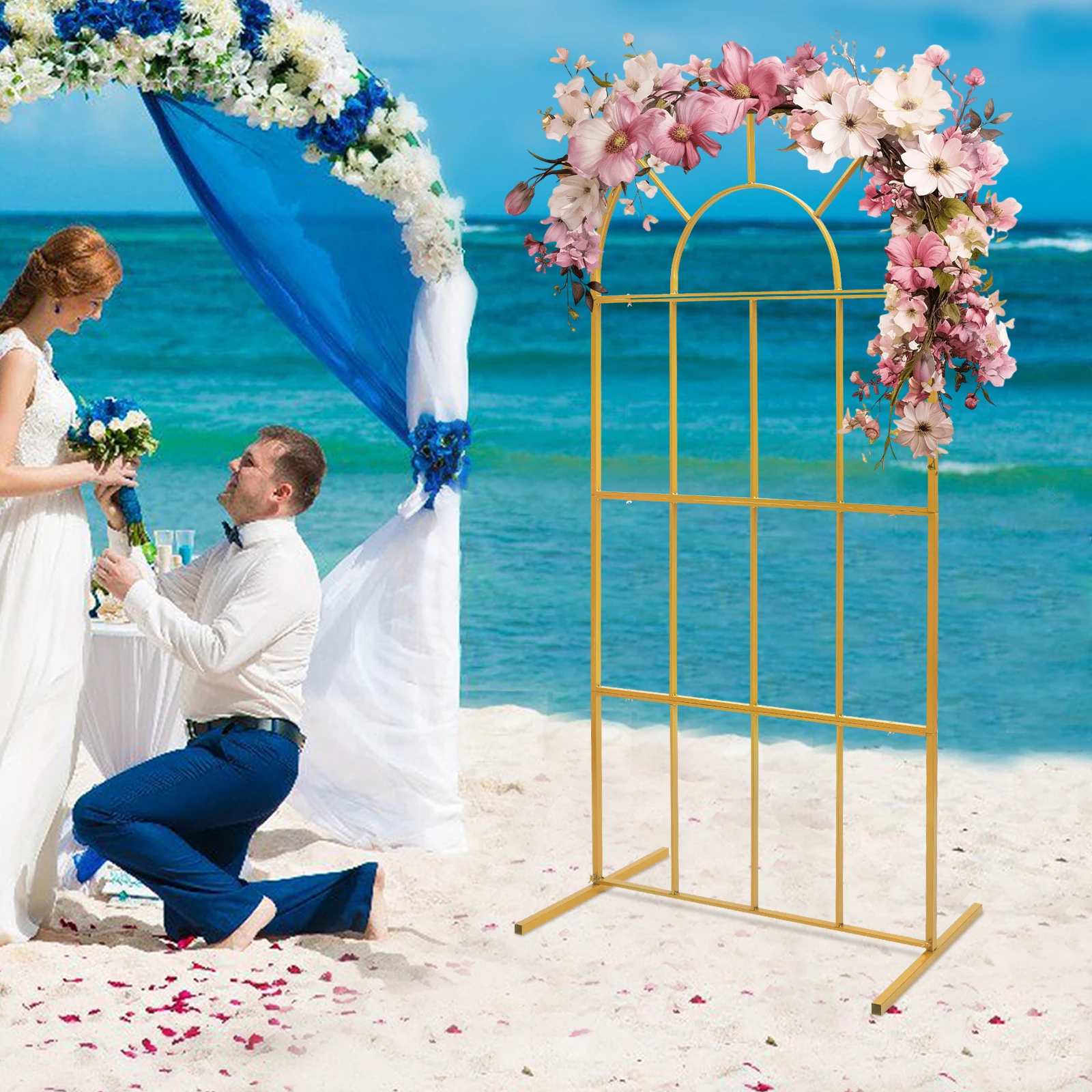 

78.74inch Gold Metal Wedding Arches for Ceremony Wedding Arch Backdrop Stand Gold Balloon Arch Stand for Bridal Party Birthday