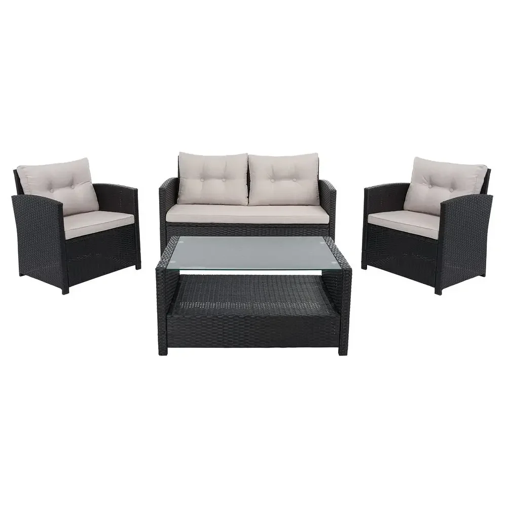 

Outdoor Collection Vellor Black Light Grey Cushion 4Piece Conversation Patio Set