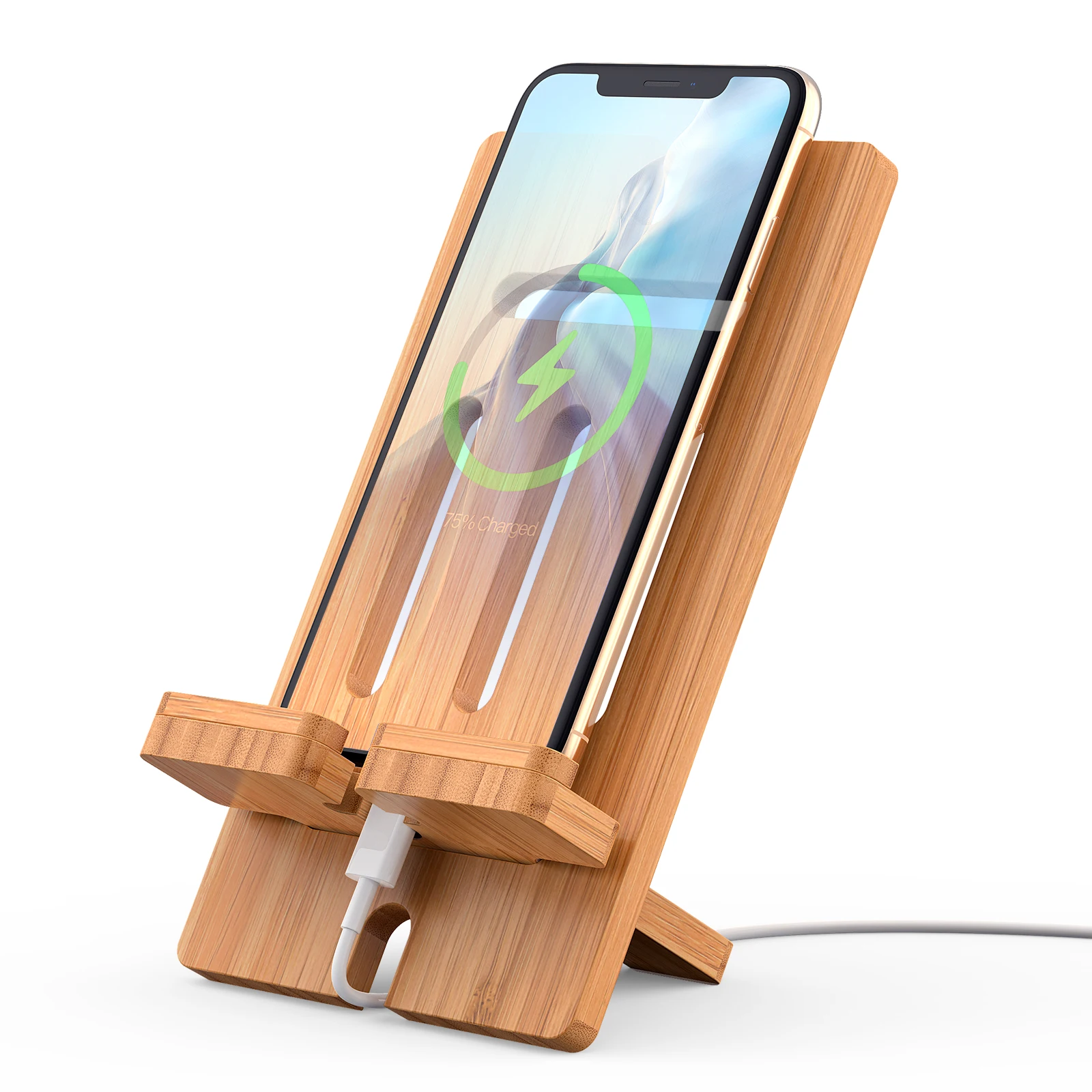 Desktop Bamboo Mobile Phone Stand Charging Tablet Stand Base Practical Wooden Lazy Person Stand