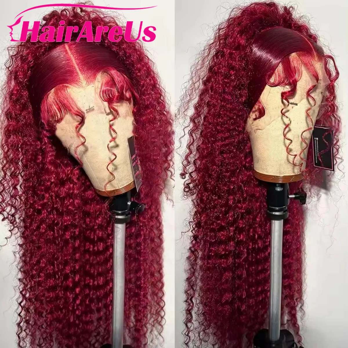 Peluca de cabello humano Frontal de encaje Borgoña 13x6 Hd pelucas rizadas de onda profunda para mujeres peluca con malla Frontal de color 99j rojo 13x4