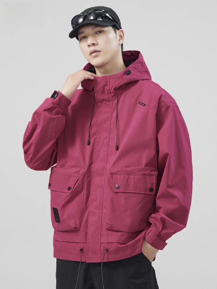 Jaqueta Masculina para Escalada ao Ar Livre, à Prova de Vento e Água, Estilo Jovem, Fibra de Poliéster, Com Capuz e Fecho de Zíper