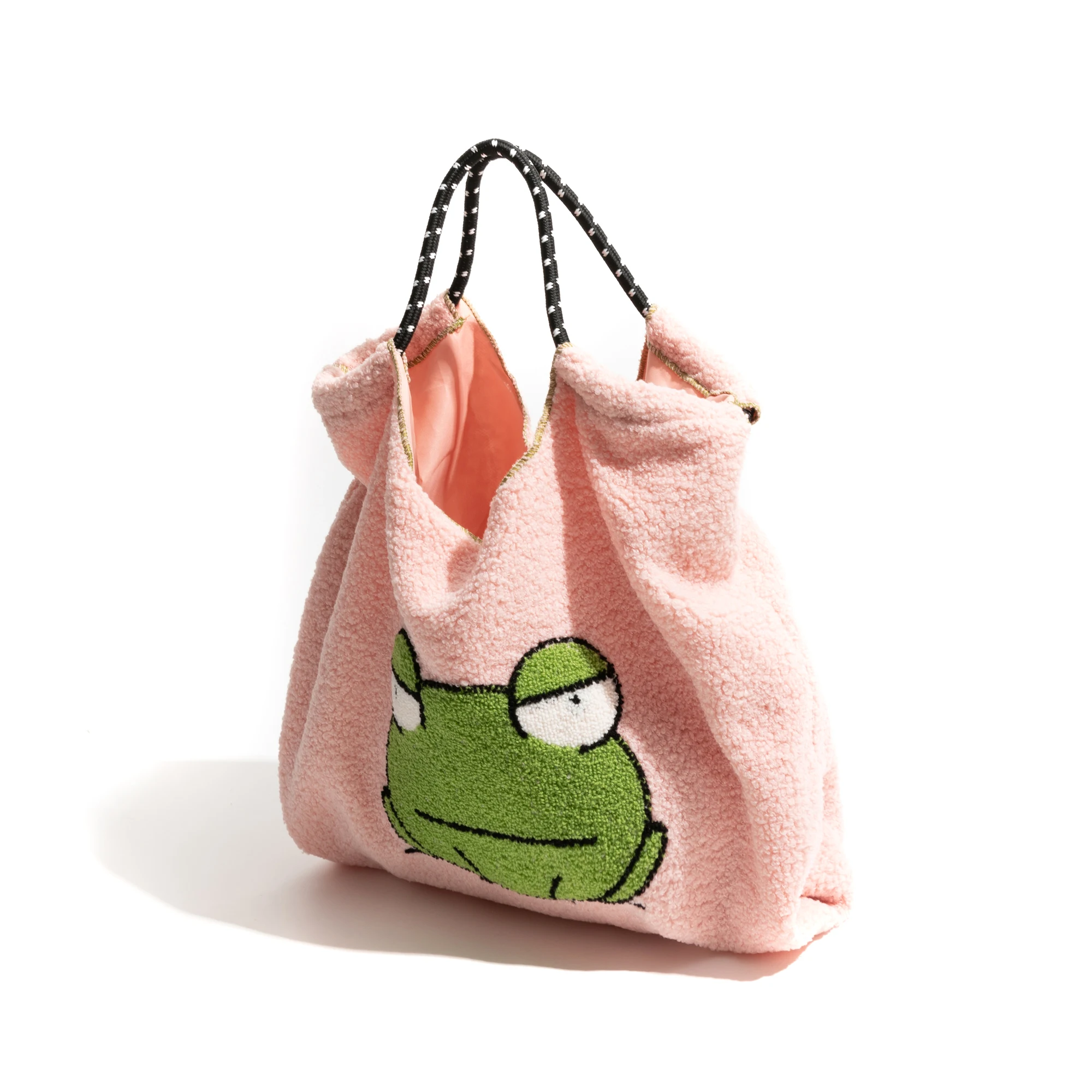 KOKOPEAS tessuto di cotone Pluffy Animal Pattern Tote Bag per donna borsa a tracolla con coulisse quadrata Color caramella borsa leggera