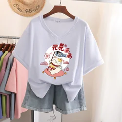 EBAIHUI Cotton M-5XL T Shirt Japanese Cartoon Anime Tshirt Short Sleeve Women's Top Summer Couple V Neck Oversized T Shirts