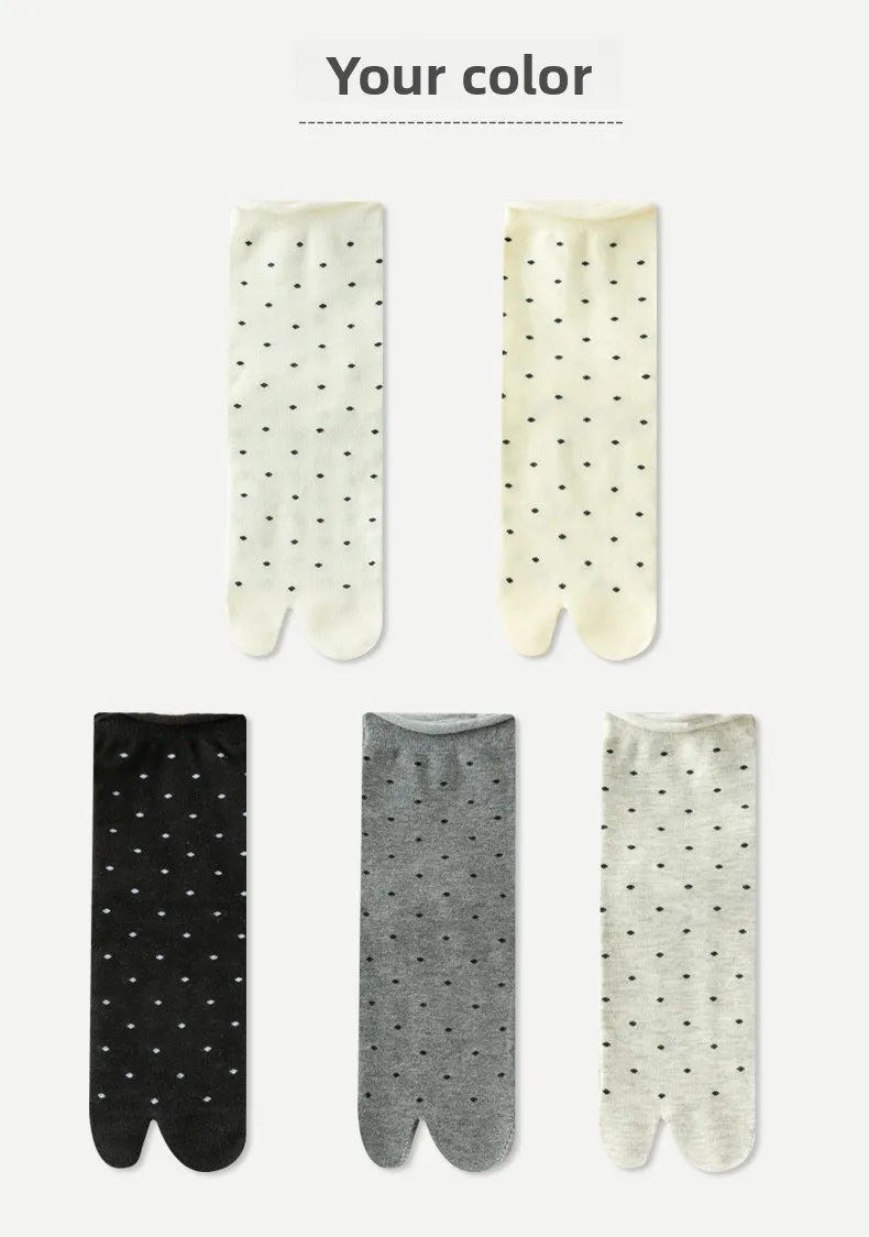 Polka Dot Tabi Zehensocken Damen Baumwolle Einfarbig Japanische Kimono Flip-Flop-Sandalen Split-Socken Mittel Schwarz Weiß Zwei-Zehen-Socken Finger – Detail 10