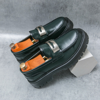 Fashionable Men's Spring Classic Green Thick Sole Lefu Shoes Brand Men's Comfortable Anti Slip Round Head Formal Leather Shoes