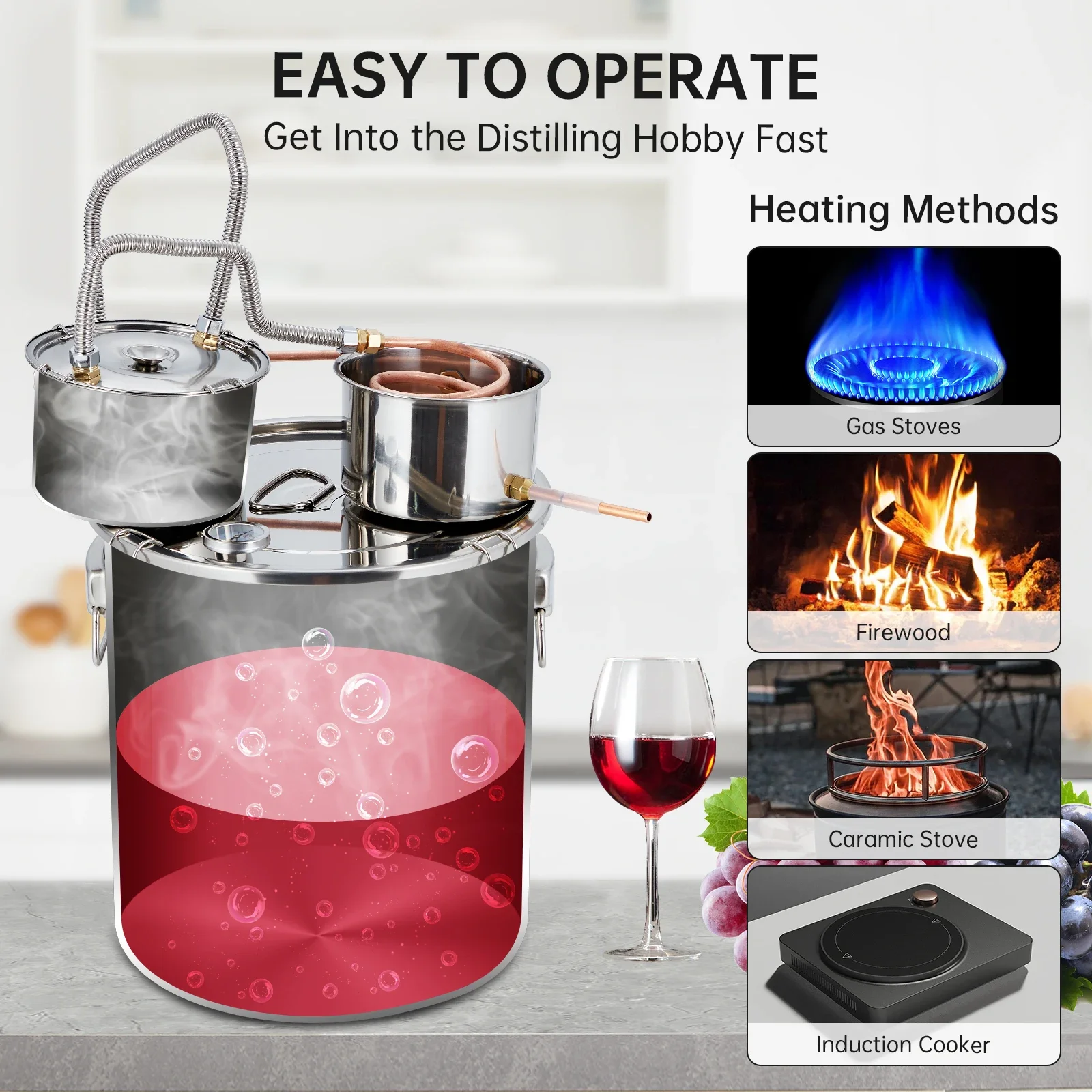 5Gal Stainless Steel Distiller – Built-In Thermometer, Copper Tube & Pump (Home Brewing)