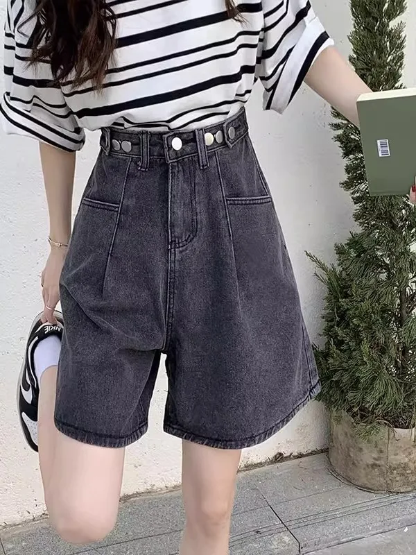 

Casual High Waist Wide Leg Short Jeans Women's Five-Point Harem Pants Artistic Harajuku Style Loose Fit Summer Cool Sensation