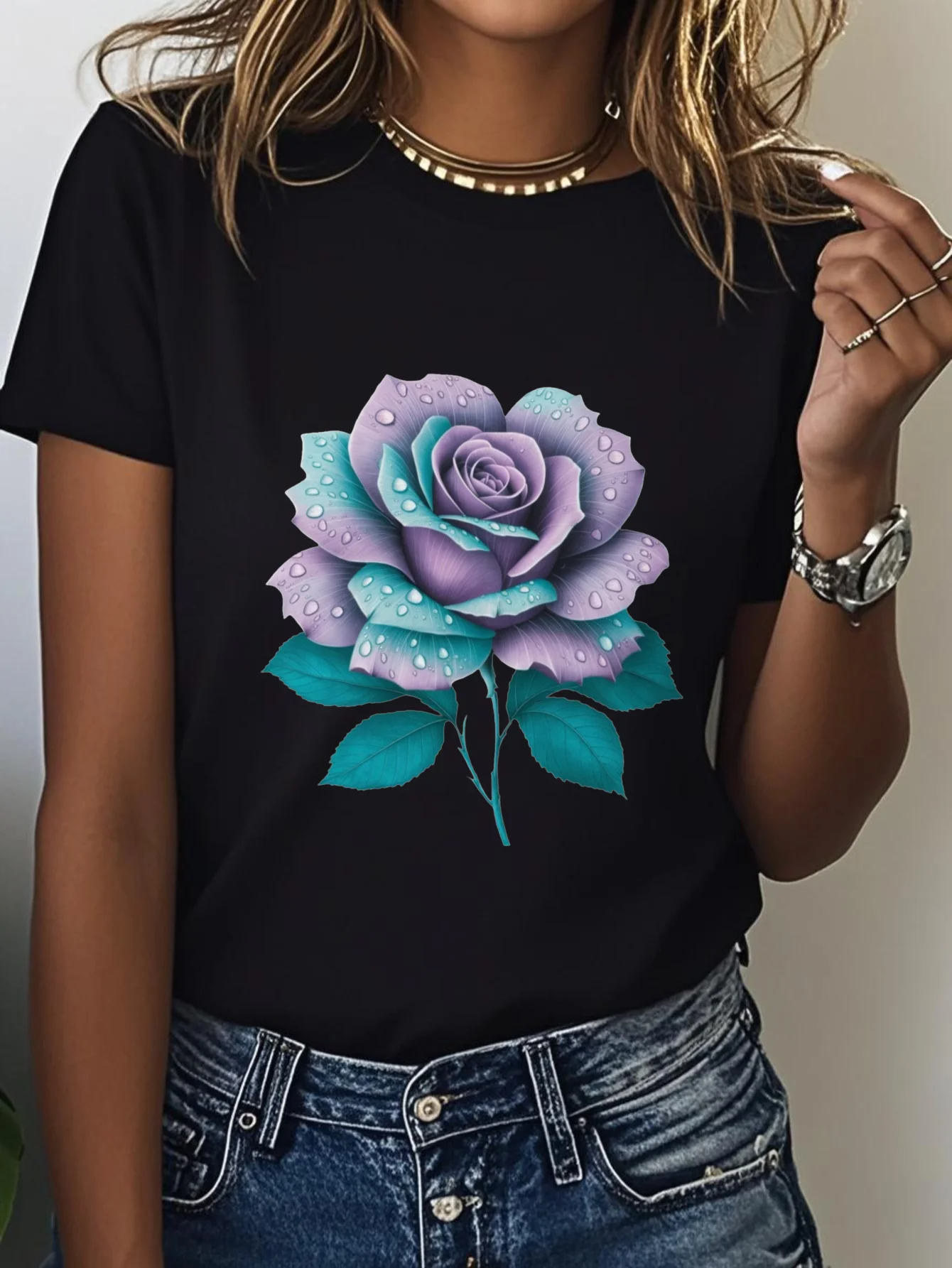 

Purple Rose Graphic Printing Summer Autumn Winter Pure Cotton Men and Women T-shirt Short Sleeve Luxury Outdoor Sports Brand