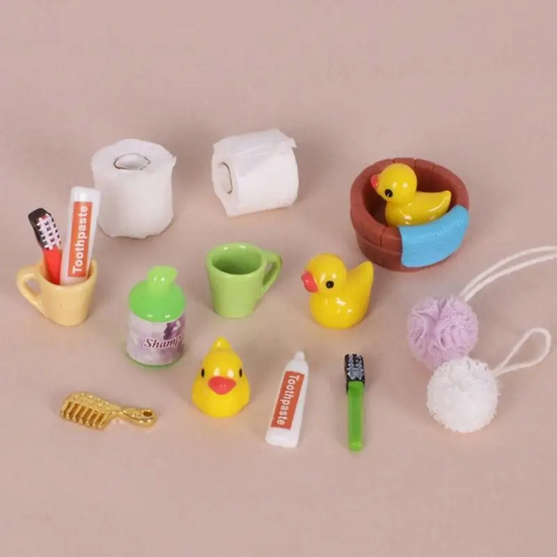 1/12 Schaal Poppenhuis Badkamer Accessoires Set Miniatuur Tandenborstel Tandpasta Reinigingsbal met Realistisch Detail A2UB