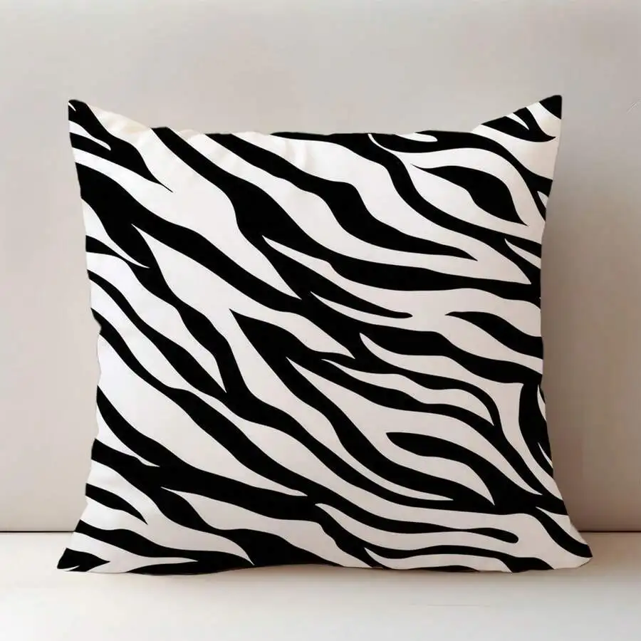 Zebra Stripe Pattern Cushion Cover Black and White Animal Print Decorative Pillow Case Modern Home  Living Room Bedroom Decor
