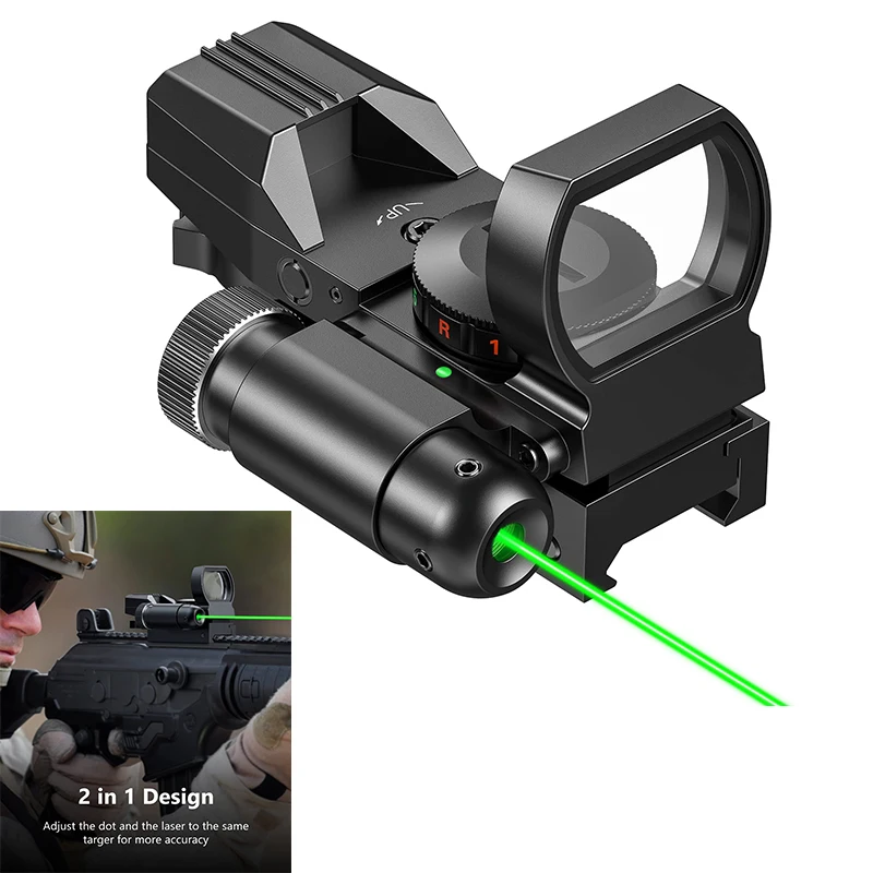 CVLIFE 1X22X33 Red Dot Sight Red Green 4 Reticle Reflex Optics with Green Laser and Pressure Pad Switch for 20mm Picatinny Rail